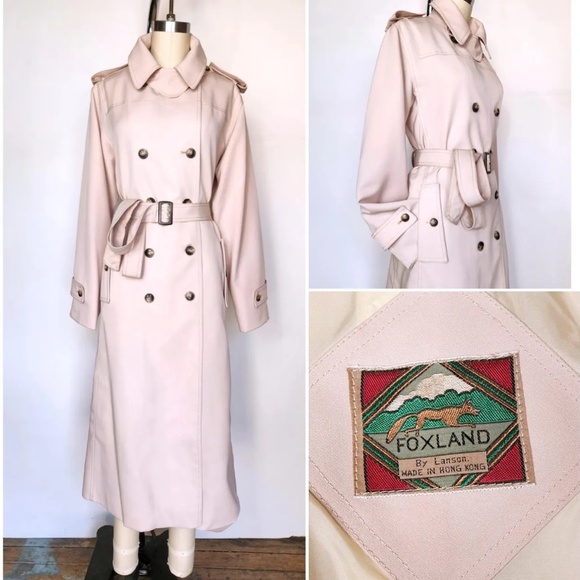 Vintage Foxland Trench Coat Rain Coat Spy Coat Double Breasted 70s 80s size S M - Picture 1 of 11